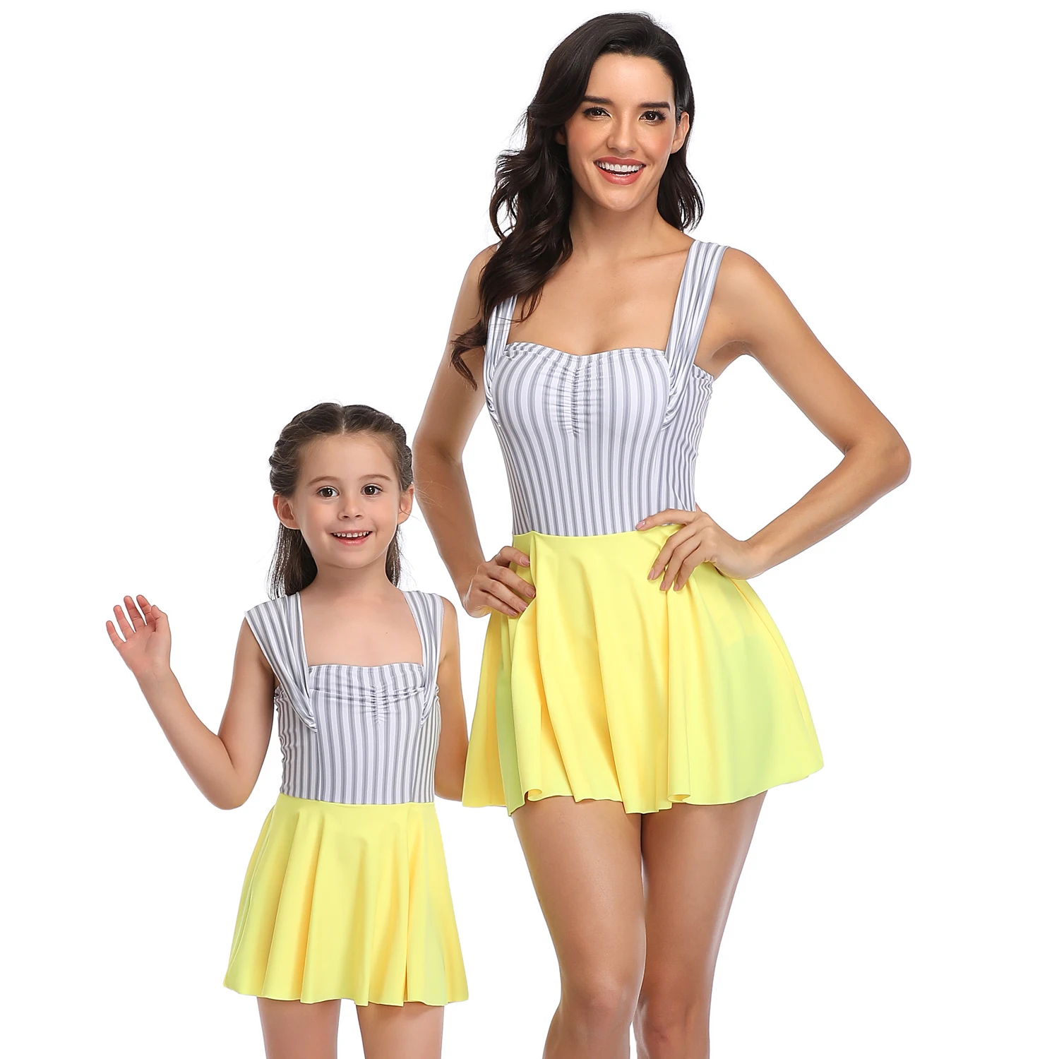 

Striped Dresses Mother Daughter Swimsuit Mommy and Me Swimwear Family Matching Clothes Look Mom Mum and Baby Bathing Suits Dress