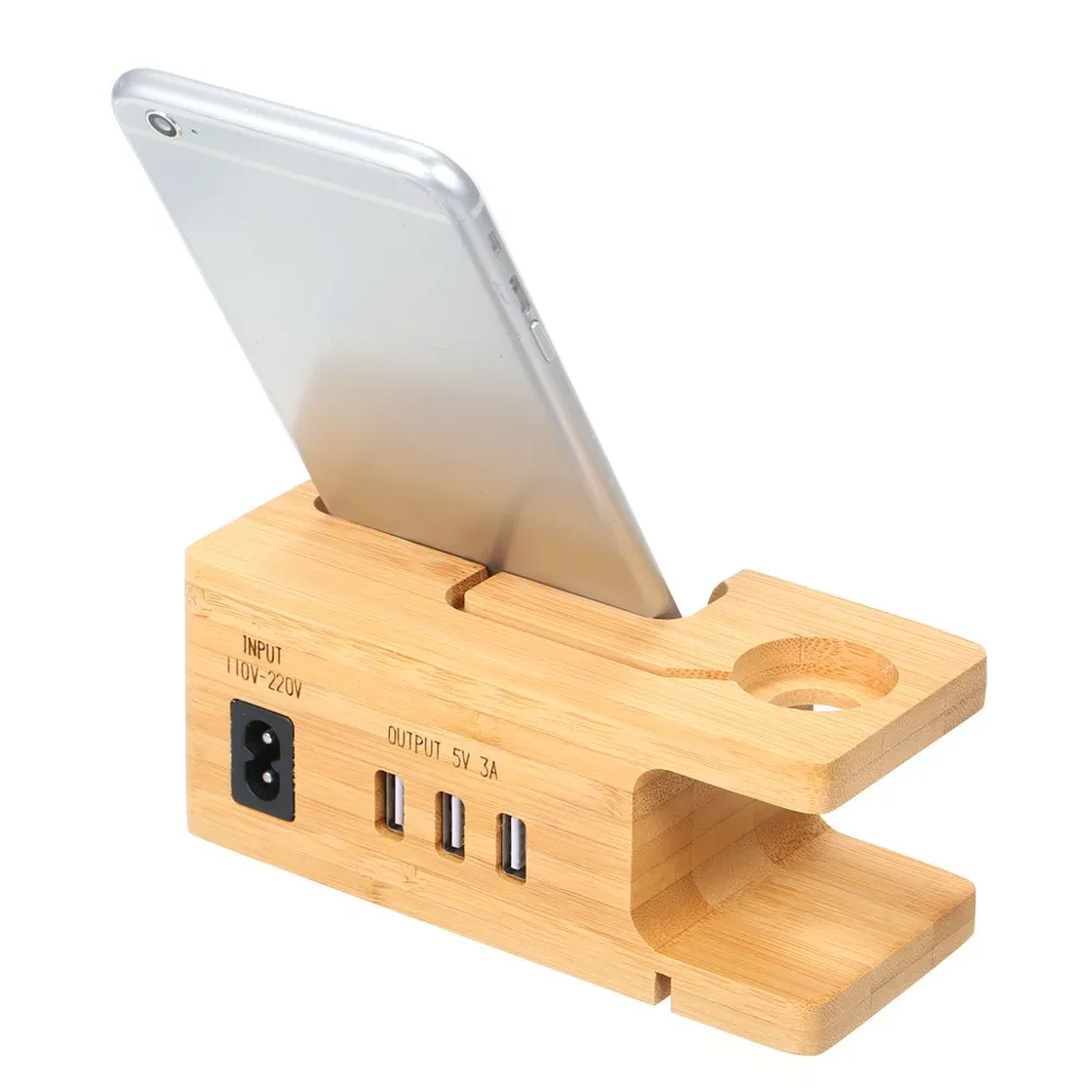 Деревянная usb зарядная станция настольная подставка зарядное устройство для смартфонов iwatch