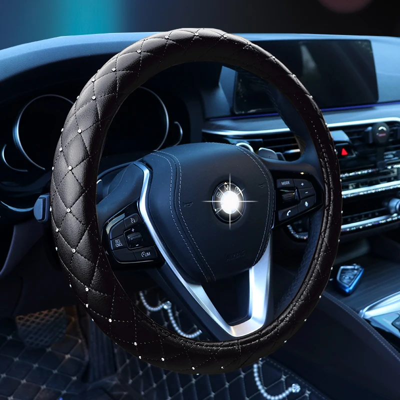 Роскошный хрустальный автомобильный чехол на руль для девушек Дамская искусственная кожа авто чехлы на руль аксессуары для интерьера