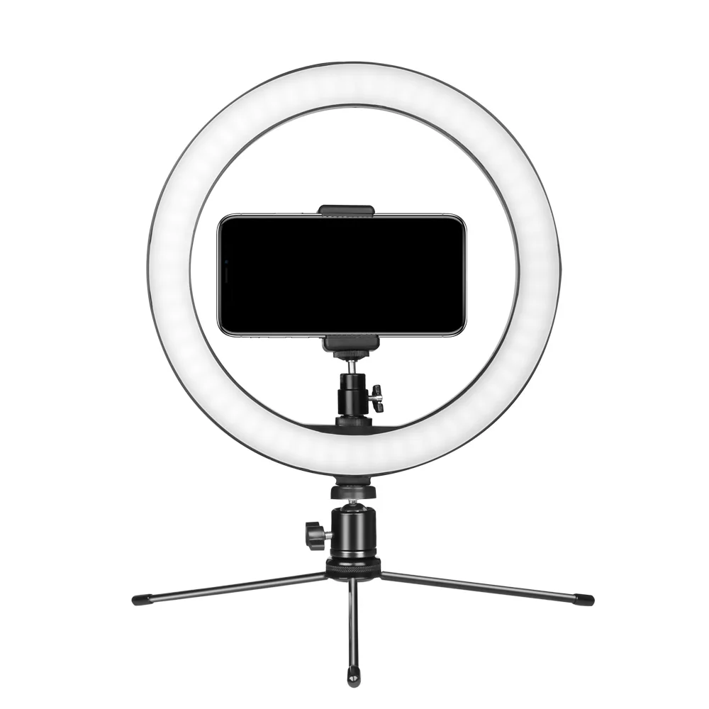 Светодиодный светильник кольцо для селфи со штативом и держателем телефона 10