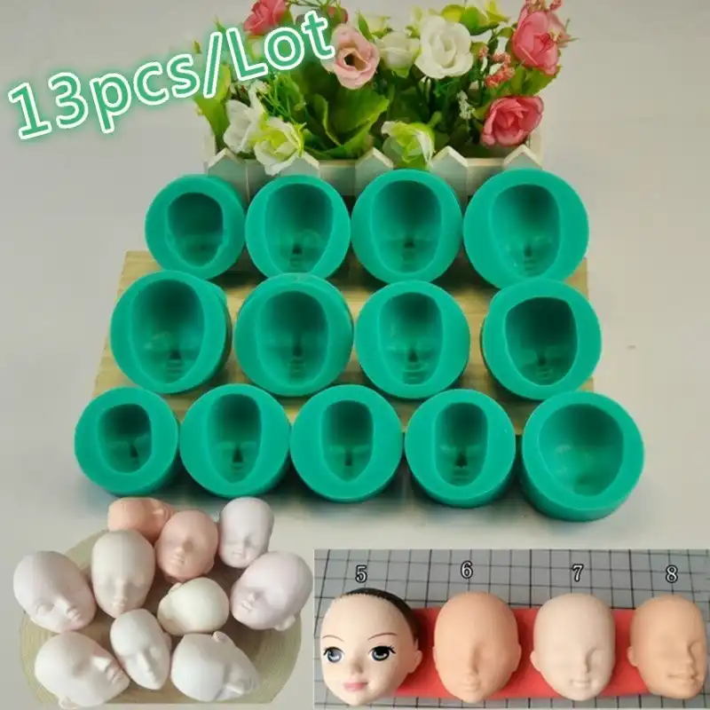 13 padrão 3d bonecas rosto molde de silicone esponja fondant bolo choolate ferramenta de cozimento do bebê rosto molde
