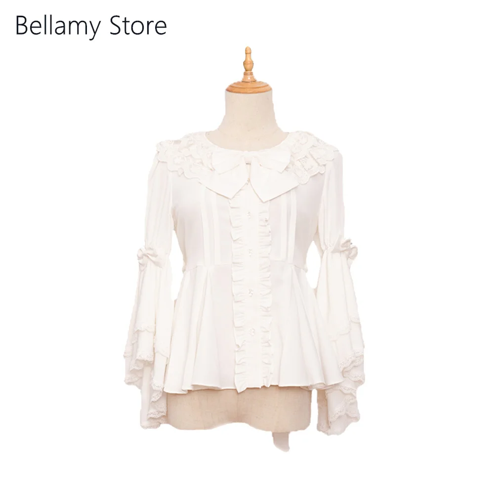 

Made for you Customized gorgeous Lolita Gothic Lace bow Yarn Yarn round neck long sleeve shirt