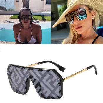 

DPZ One Piece Designer With F Letters Square Sunglasses Women Oversized Big Frame Vintage Sun Glasses Men Mirror Oculos De Sol