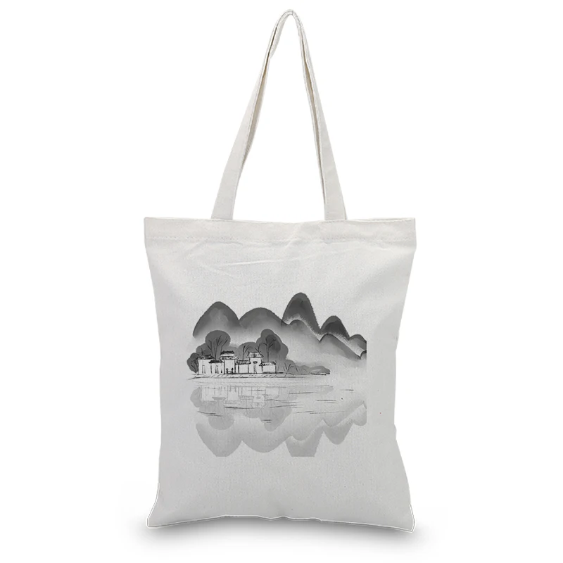 Чернил Рисование холст вместительная сумка для покупок мешок ежедневного использования текст DIY пользовательский печать логотип эко экологическая многоразовая утилизация