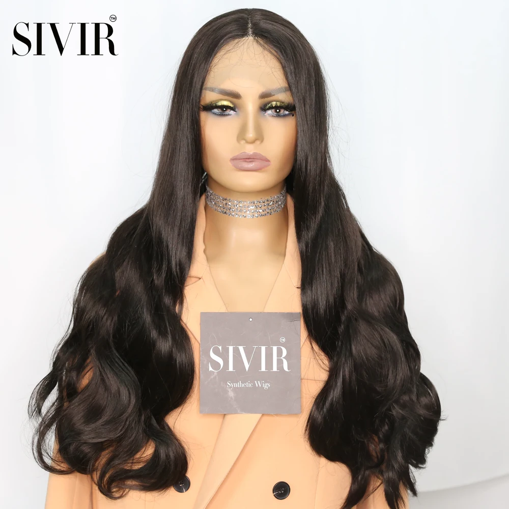 Lace Wigs Body-Wave Synthetic Heat-Resistant-Fiber Black-Color Nature Women Part 