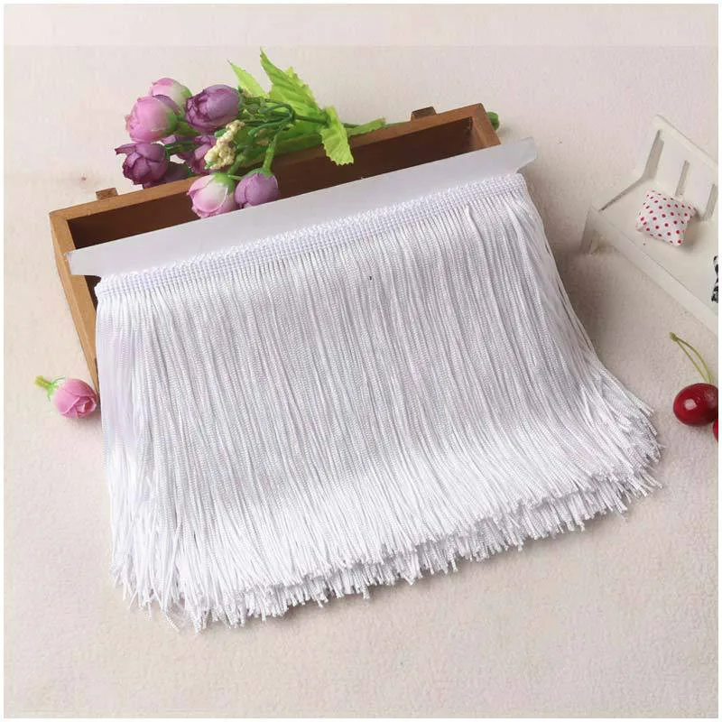 White 10 м/лот, 10 см ширина, полиэстер, бахрома, шифрование, двойная нить, кружево, отделка для латинских платьев, занавески, сделай сам, ткань, аксессуары - Цвет: White