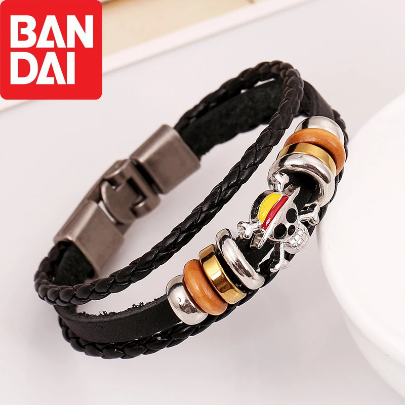 

Anime One Piece Pirate Bracelet Luffy Punk Black Blue Leather Braided Rock Bangles Jewelry Action Figure Toys for Children Gifts