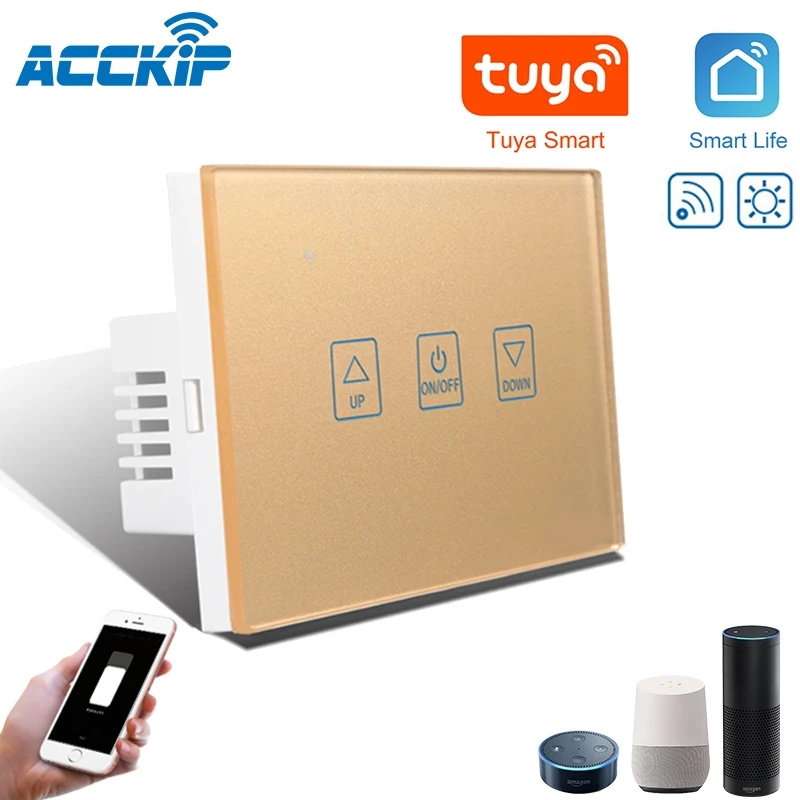 ACCKIP Интеллектуальный wifi переключатель со стеклянной панелью стандарт США 220 В светодиодный светильник сенсорный переключатель управление приложением диммер Золотой умный wifi переключатель