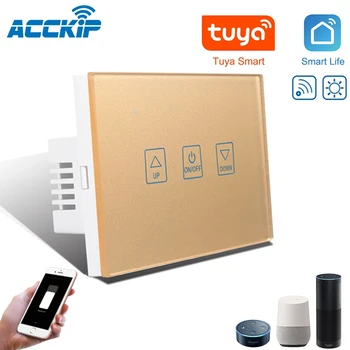 

ACCKIP Intelligent WIFI Glass Panel Switch US Standard 220V LED Light Touch Switch APP Control Dimmer Gold Smart WIFI Switch