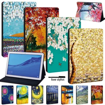 

Slim Tablet Case for Huawei MediaPad T3 8.0 /T3 10 /T5 10 Pu Leather Shockproof Anti-fall Tablet Case Paint Series +Stylus