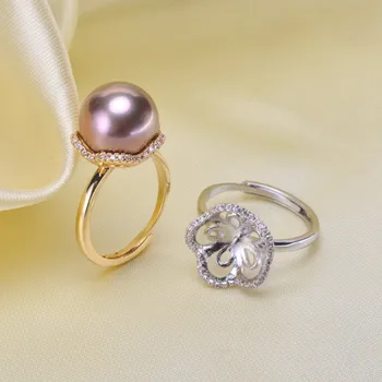 

Trendy style 925 Silver Pearl Ring Finger Ring Adjustable Resizable Ring Findings and Component Jewelry Part Fitting Accessorie
