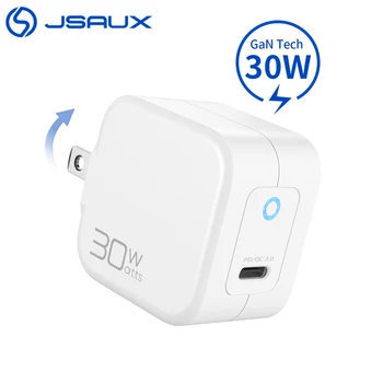

30w PD 3.0 GaN USB C Wall Charger,Jsaux USB Type C Fast Foldable Charger Adapter Power Delivery for MacBook Air iPad iPhone Pro