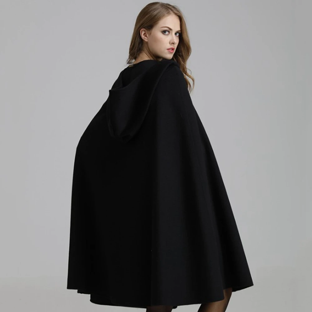 Lugentolo Balck Ponchos and Capes Women Pullover Hooded Bat Sleeve Loose Spring Autumn Fashion Womens Cape |