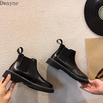 

Autumn suit 2019 new black boots round head PU temperament hundred lanyard tight tie flat with women's shoes