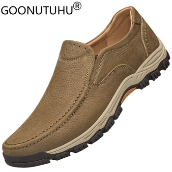 

2020 style men's shoes casual genuine leather loafers male classic khaki brown slip on shoe man outside shoes for men size 36-46