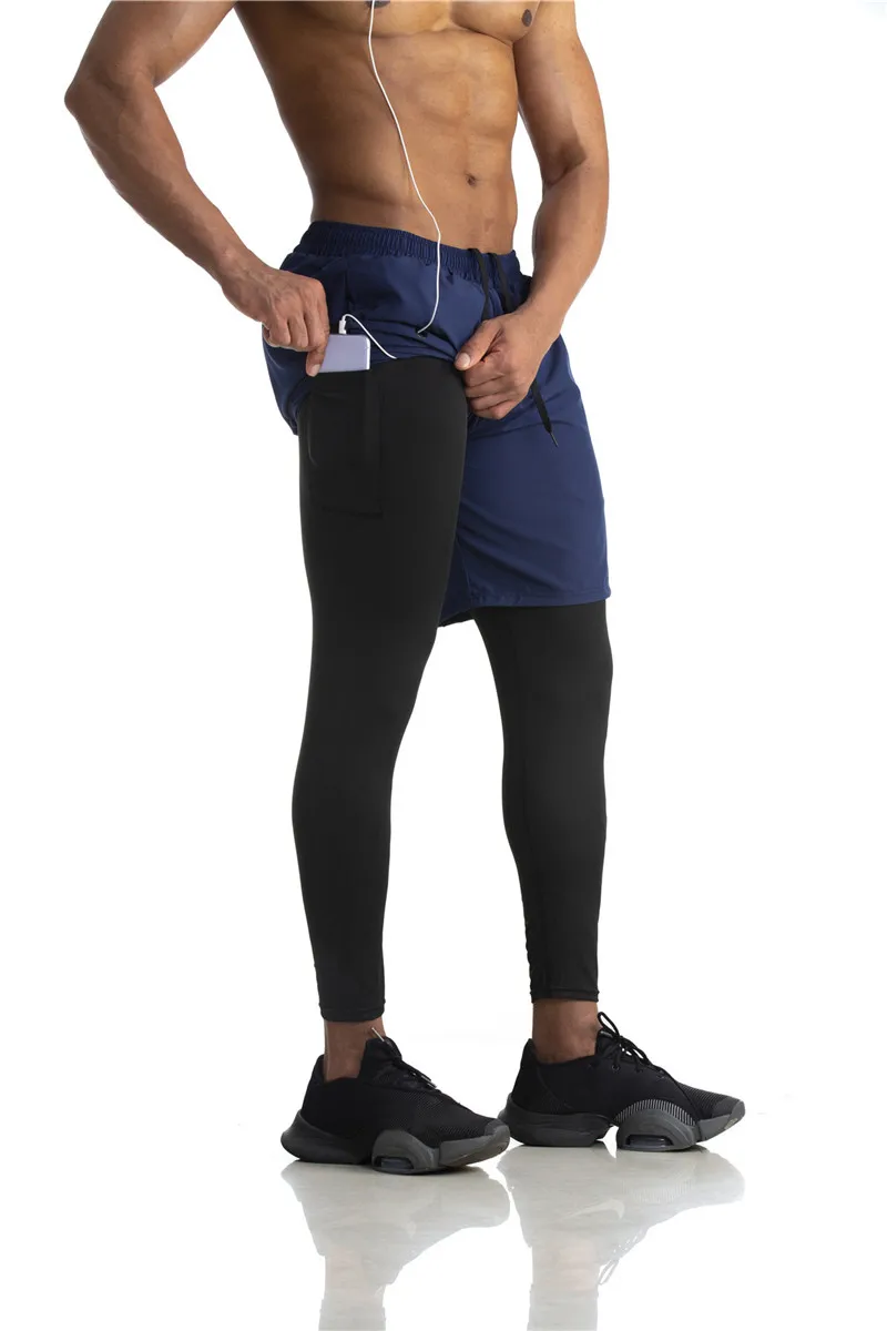 Running Shorts Men 2 In 1 Double-deck Quick Dry GYM Sport Shorts Fitness Jogging Workout Sweatpants Men Sports Leggings Pants