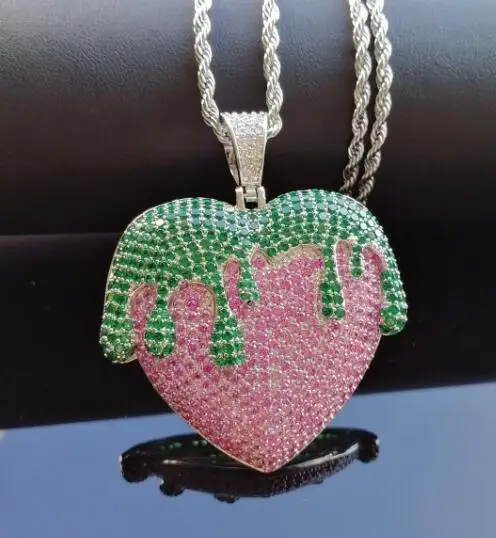 Bling Большие Подвески клубника Для мужчин и Для женщин Цепочки и ожерелья блестящие украшения подарок CN504 - Окраска металла: silver color