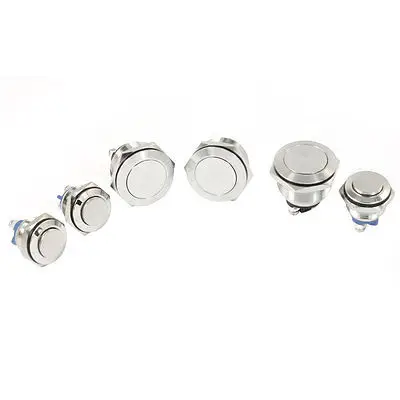 

6 in 1 Set SPST Momentary Type Flat Head Push Button Switch Silver Tone 24V 3A