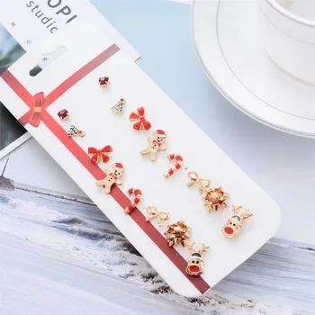 

Fashion Christmas Earrings Set for Women Zinc Alloy Cartoon Reindeer Santa Claus Snowflake Stud Earring New Year Xmas Jewelry