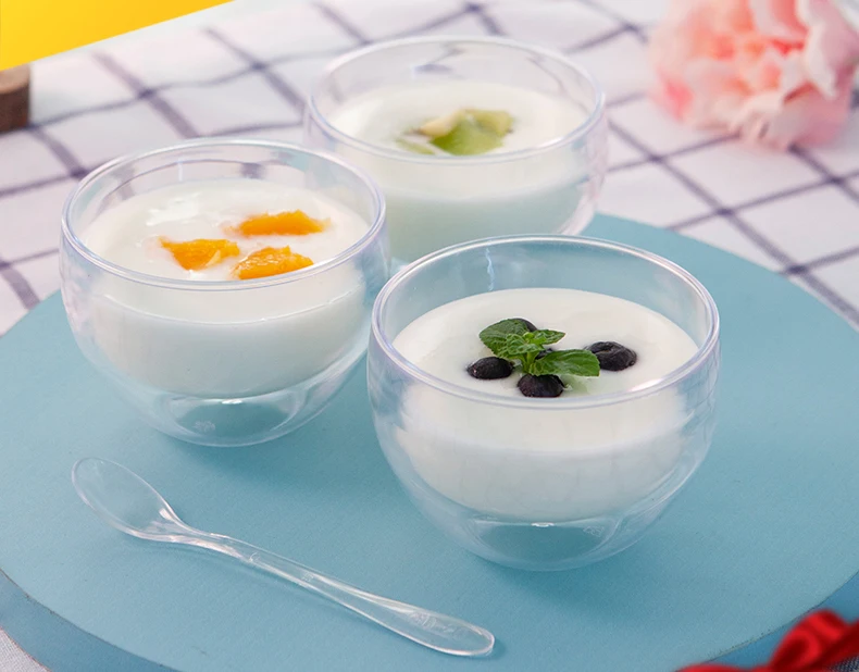 Promotion- Event Party Wedding Suppliers, Disposable Plastic Tableware, 82*58*55mm/160ml Dessert Double Layer Bowl, 10/Pack