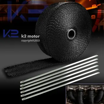 

Motocycle Car Exhaust Header Pipe Heat Wrap Tape With 6 Ties Kit Black Fiberglass 2" 50Ft Roll for Suzuki Mazda Hamaha Golf MK2