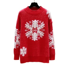 

Fanco 2020 Winter Christmas Pullover Snowflake Women Sweater O-Neck Korean Loose Knitted Kerst Female Casual Long Sleeve Warm