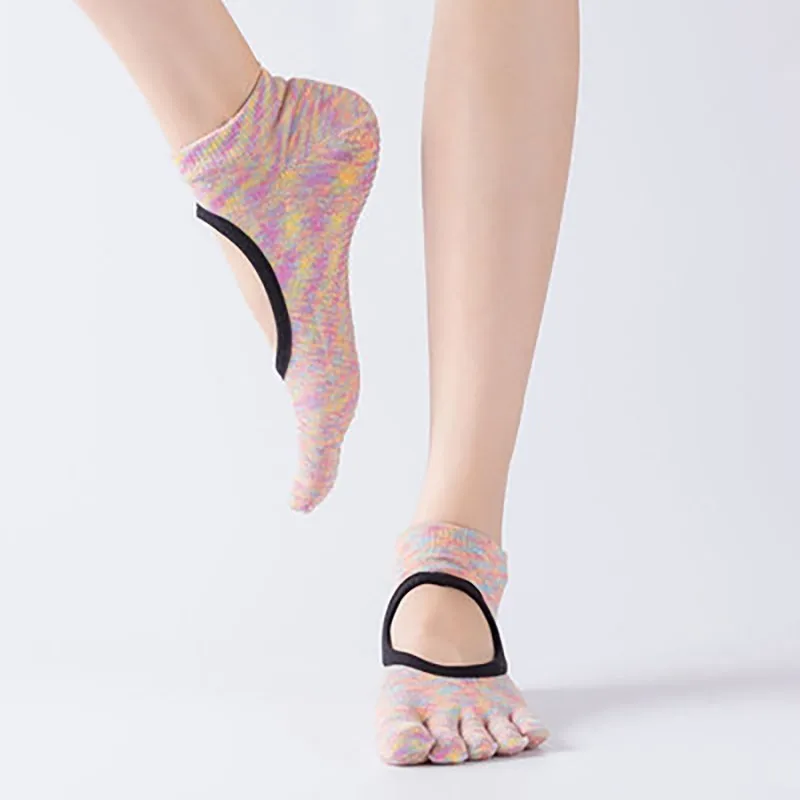 Женские носки для йоги с открытой спиной Нескользящие хлопковые массажные спортивные носки для йоги Дышащие носки для пилатеса, фитнеса, тренировок, спортзала - Цвет: Розовый