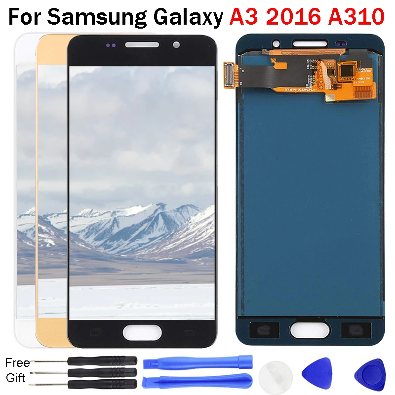 

For Samsung Galaxy A3 2016 A310 A310F A310H A310M LCD Tested Display Digitizer Touch Screen Assembly Bright Adjustbale A310F LCD