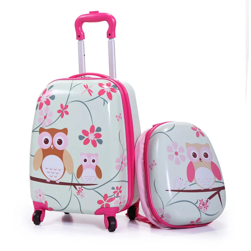 

12/16 Inch Cute Cartoon Kids Carry On Rolling Luggage Set Rolling Trolley Suitcase for Boys and Girls Travel Bag BB3167