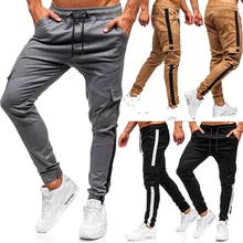Весенне-осенние повседневные брюки мужские брюки хип-хоп прямые Джоггеры мужские брюки для бега однотонные мульти-Спортивные Брюки с карманами