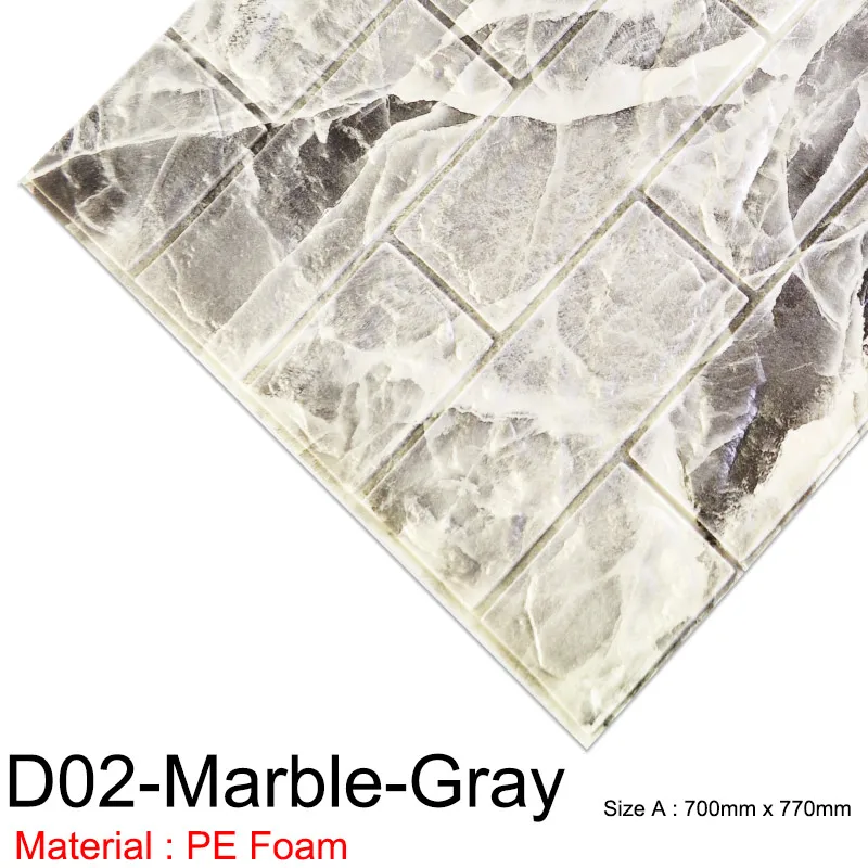 D02-Marble-Gray 3D стикер на стену s мраморный кирпич водостойкая настенная бумага самоклеящийся Декор Фон для детской комнаты Гостиная Наклейка на стену - Цвет: D02-Marble-Gray