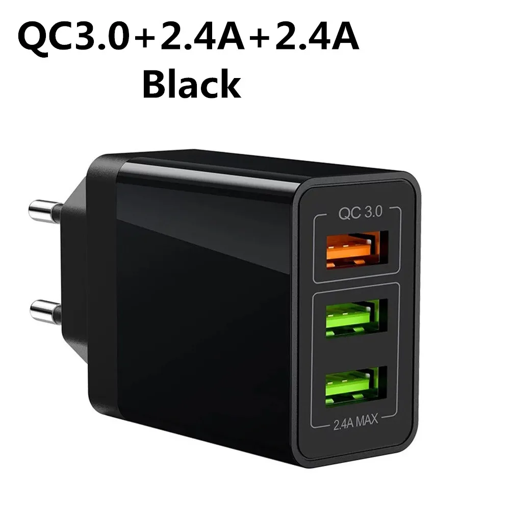 30W black 30 Вт Quick Charge 3,0 QC 3,0/4 адаптер быстрой зарядки 5V 2.4A мульти штекер Зарядное устройство с 3 портами(стандарт тройной порт для iphone мобильного телефона - Тип штекера: 30W black