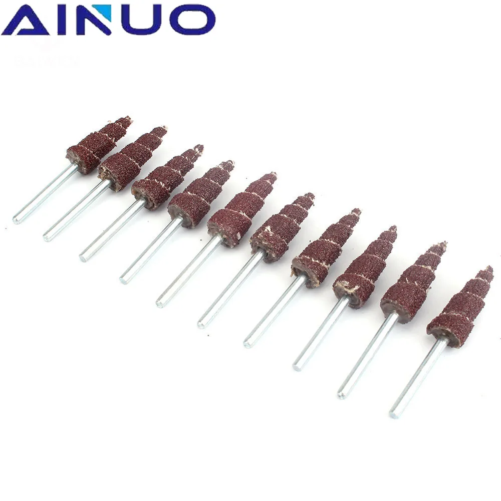 10 Stück konischer Kegelschleifkopf Schleifpapier Fächerschleifen Polieren Schleifen für Bohrer Dremel Zubehör 6 mm Schaft 10–30 mm – Detail 6