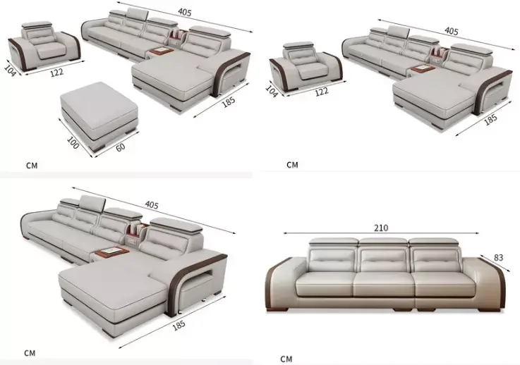 Modern style living room set real genuine leather sofa sectional sofa