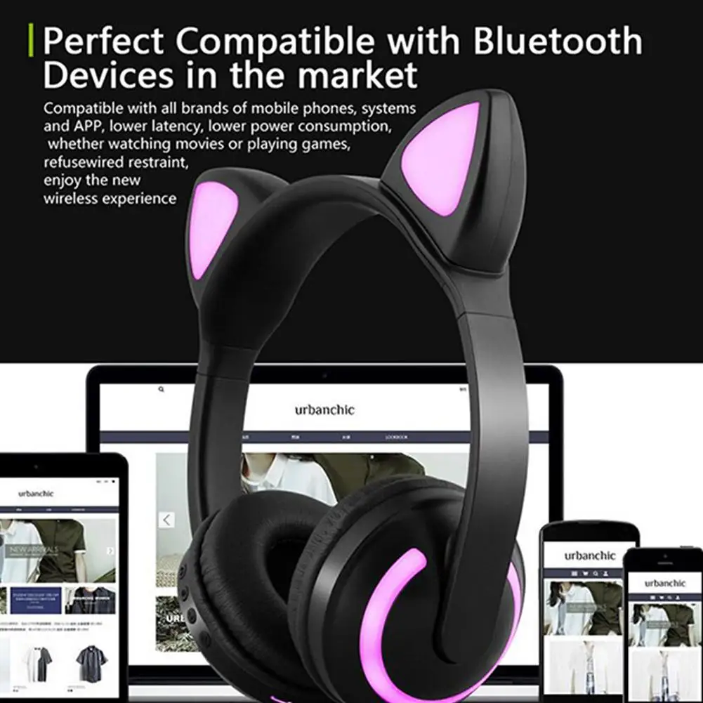 Kuulee беспроводные Bluetooth кошачьи наушники с семью видами светодиодный мигающий Светящийся Косплей Необычные Наушники в форме кота подарок