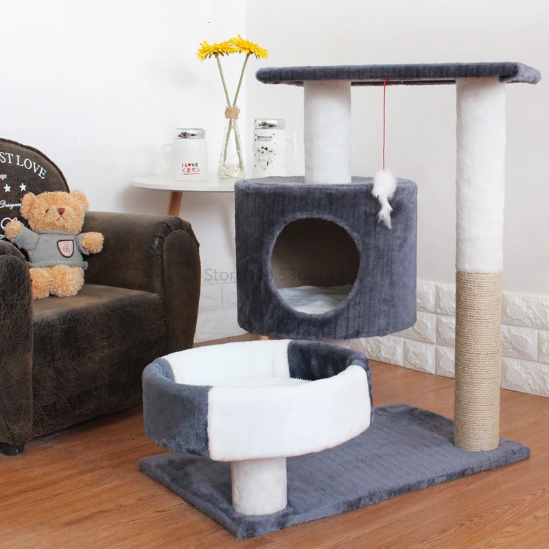 Cat Supplies Four Seasons Cat Crawlcat Nest Cat Tree Solid Wood One Small Cat Rack Holding Column Board with Nest Jump Cat House - Цвет: Фиолетовый