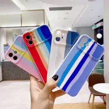 Quadro de proteção cor escudo para iphone 11 12 x pro max caso 8 7 plus xr xs fino macio arco-íris capa traseira