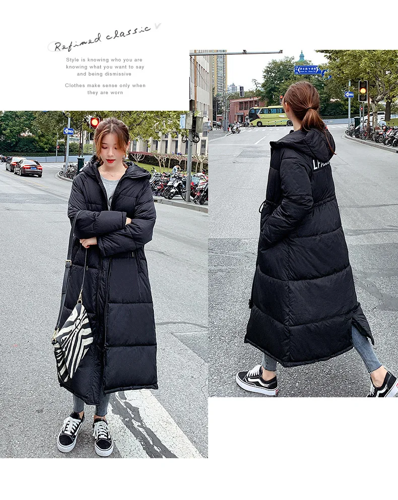 Winter New Style Korean-style Slimming Slim Fit Drawstring Cotton Coat Women's Long over-the-Knee Thick Warm Coat Fashion W