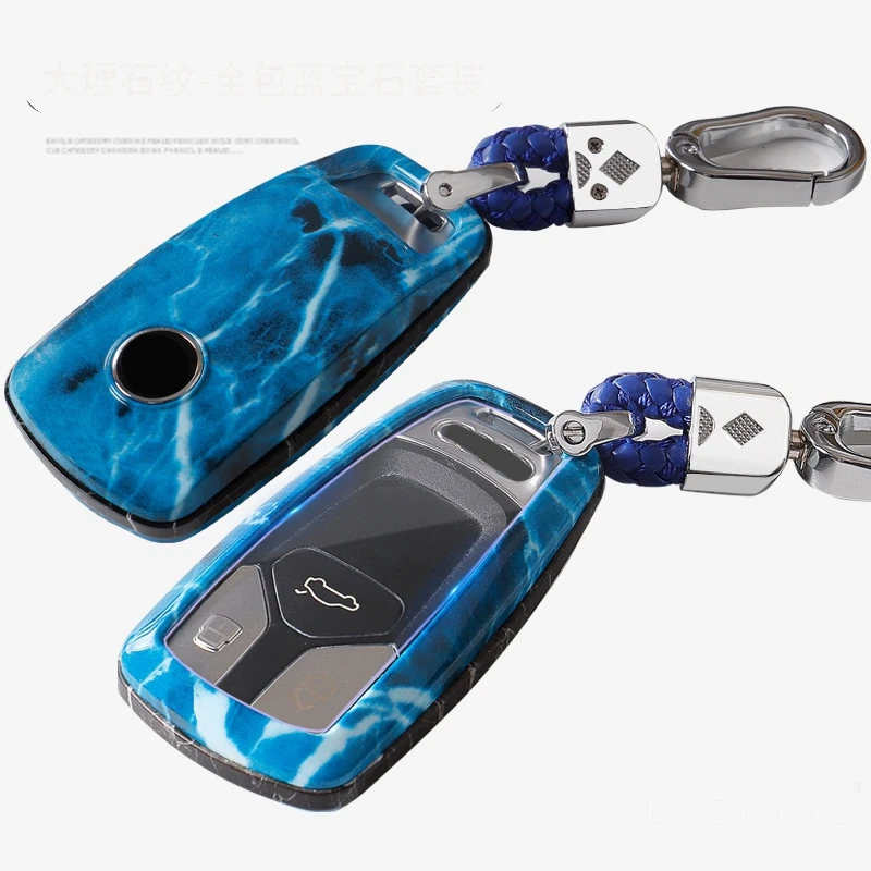 blue with key chain Автомобильный кожаный чехол для ключей, чехол-держатель для Audi A4 A5 S4 S5 B9 8W Q7 4M Q5 TT TTS RS TFSI A4 купе родстер - Название цвета: blue with key chain