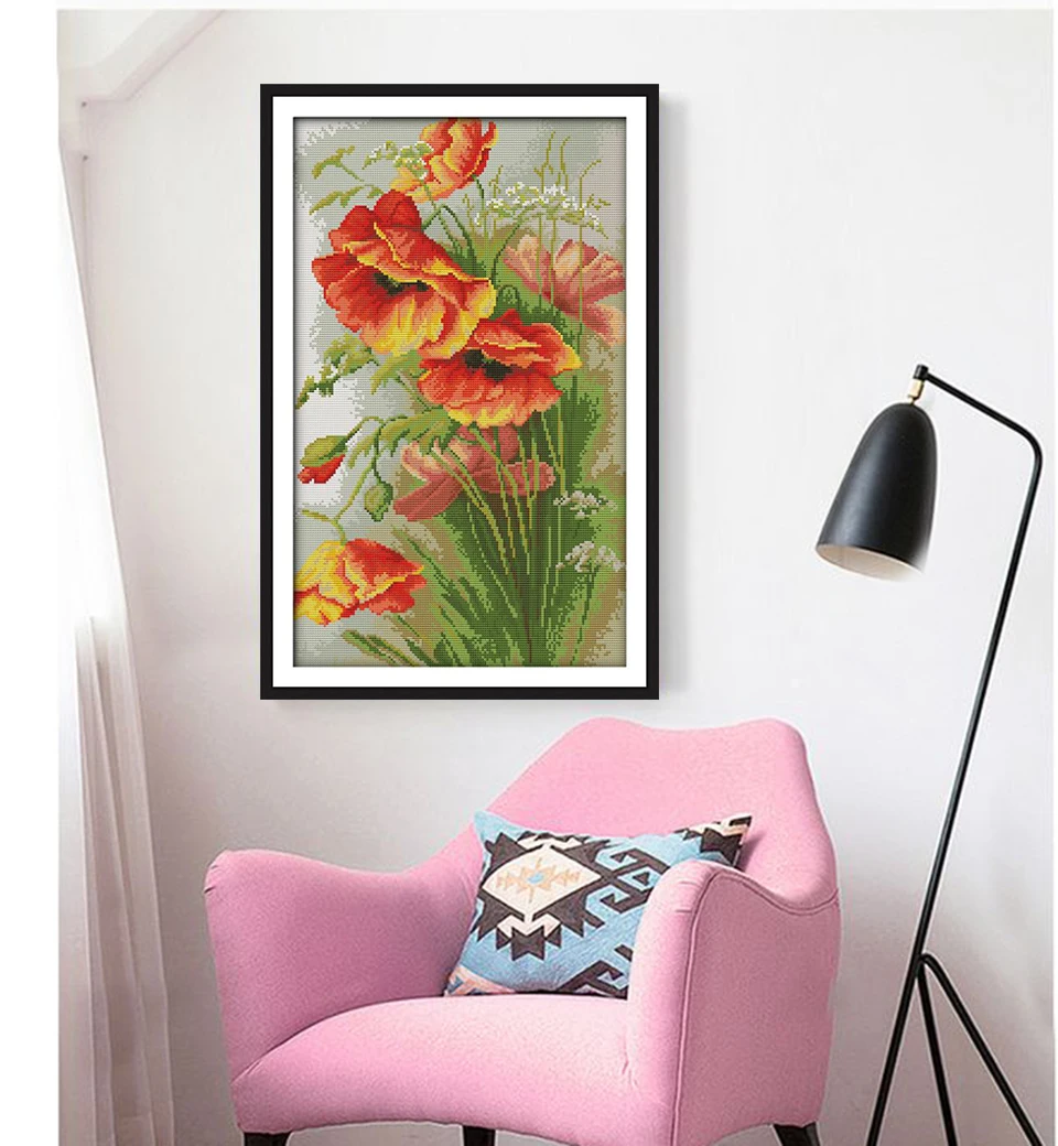Joy Sunday Poppy flowe Наборы для вышивания крестиком напечатанный Китайский Набор для вышивания рукоделия украшения для домашнего декора дизайнерская вышивка