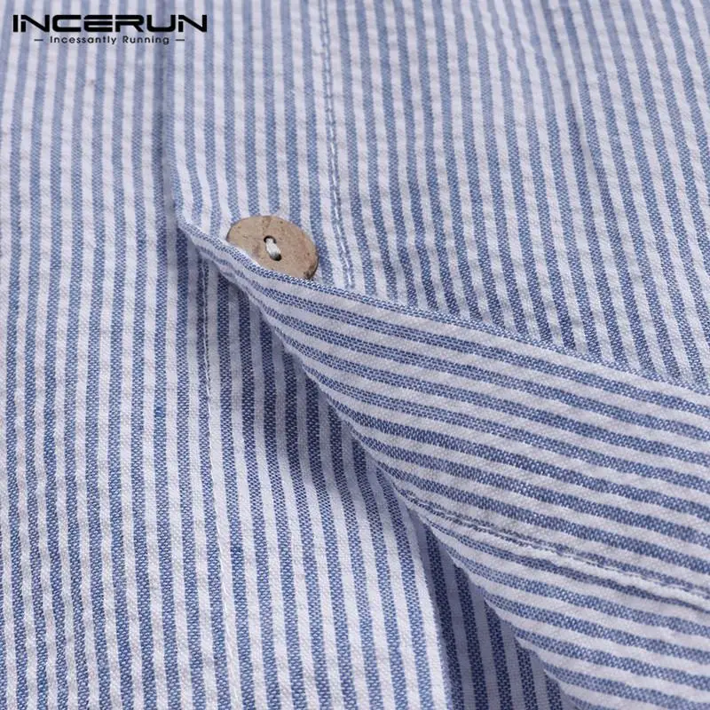 INCERUN Для мужчин стенд CollarShirt длинный рукав сплошной Цвет модные Повседневное свободная одежда для пребывания на открытом воздухе небольшой свежий авторский рубашка