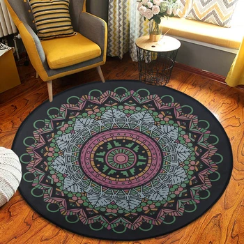 

Mandala Round 3D Printing Carpet Bedroom Office Anti-slip Mats Living Room Coffee Table Rugs 100% Polyester 60*60cm/100*100cm