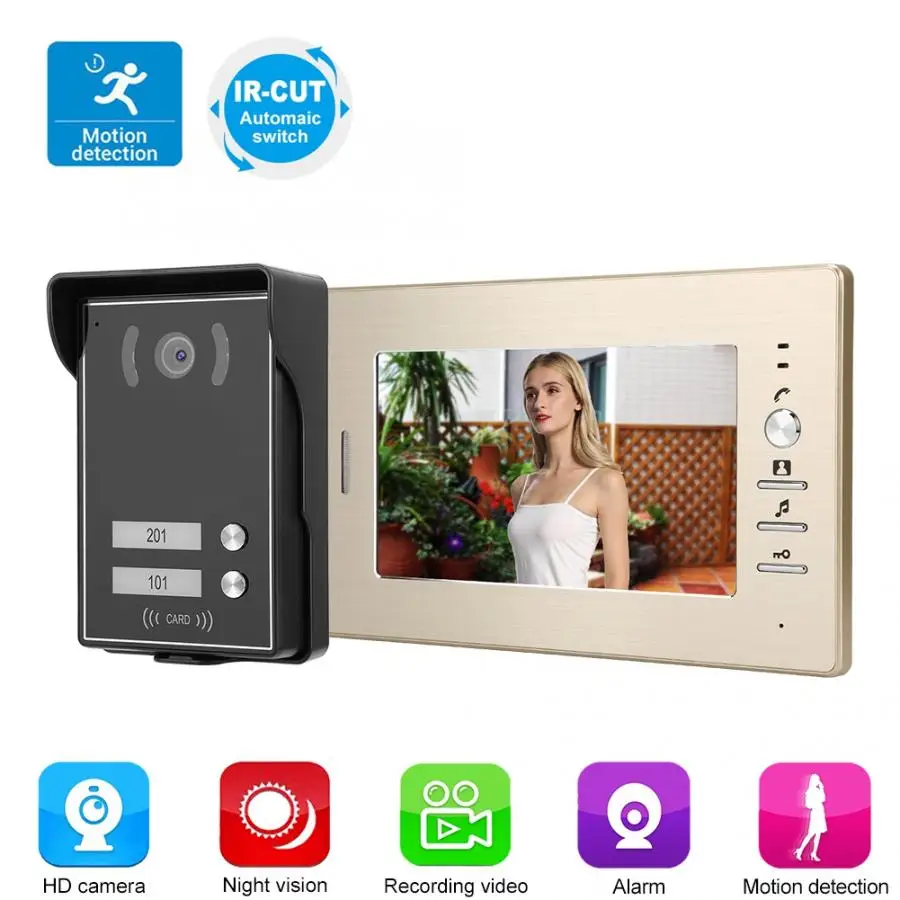 

HD 7inch Video Intercom 2 Monitors Doorphone System Smart Access Door Camera 110-240V