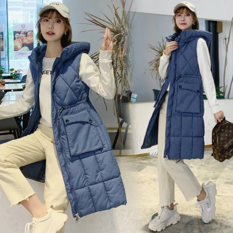 

Waistcoat Women's New Style 2019 Autumn & Winter Long Slim Fit Slimming down Cotton Vest Women's Waist Hugging Hooded Cotton Wai