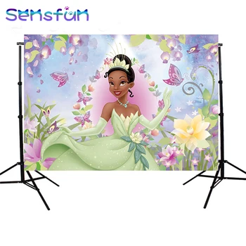 

Princess and the Frog Photography Backdrop Flower Butterfly Girls Birthday Party Photo Backdgrounds for Studio 7x5ft