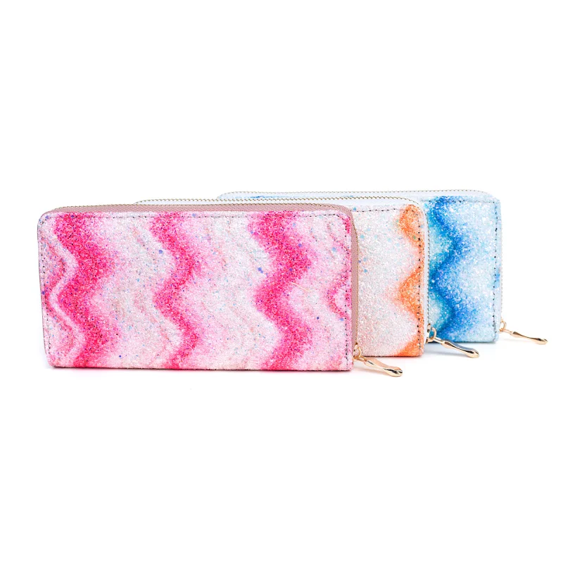 

KANDRA New Glitter Wave Stripe Women Wallet PU Leather Long Wallet Credit Cards Holder Boutique Bag Christmas Gifts Wholesale