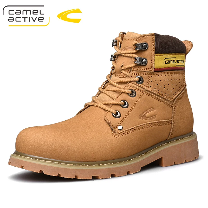 Camel Active/Новые мужские ботинки; зимние повседневные ботинки на нескользящей подошве с высоким берцем; мужские ботильоны из натуральной кожи на шнуровке; модные желтые ботинки - Цвет: Цвет: желтый