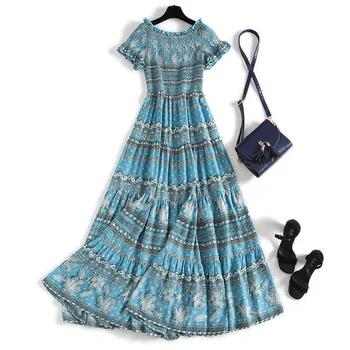 

Off shoulder chiffon dress women 2020 new summer Bohemian floral dress beach seaside holiday