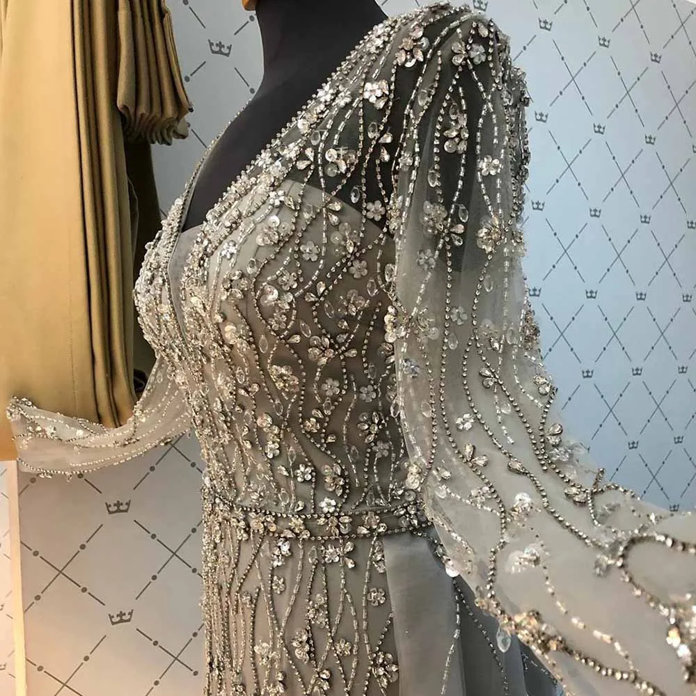 New-Arrival-Silver-Evening-Dresses-Elegant-V-Neck-Long-Sleeve-Tulle-Crystal-Beads-Formal-Dress-Party (5)
