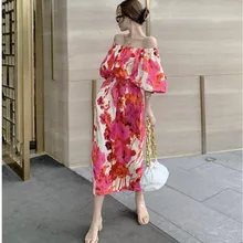 

Boho Maxi Dress Women Beach Tie Dye Print Off Shoulder Butterfly Sleeve Dress Female Party Vintage Summer Dresses Women Clothing
